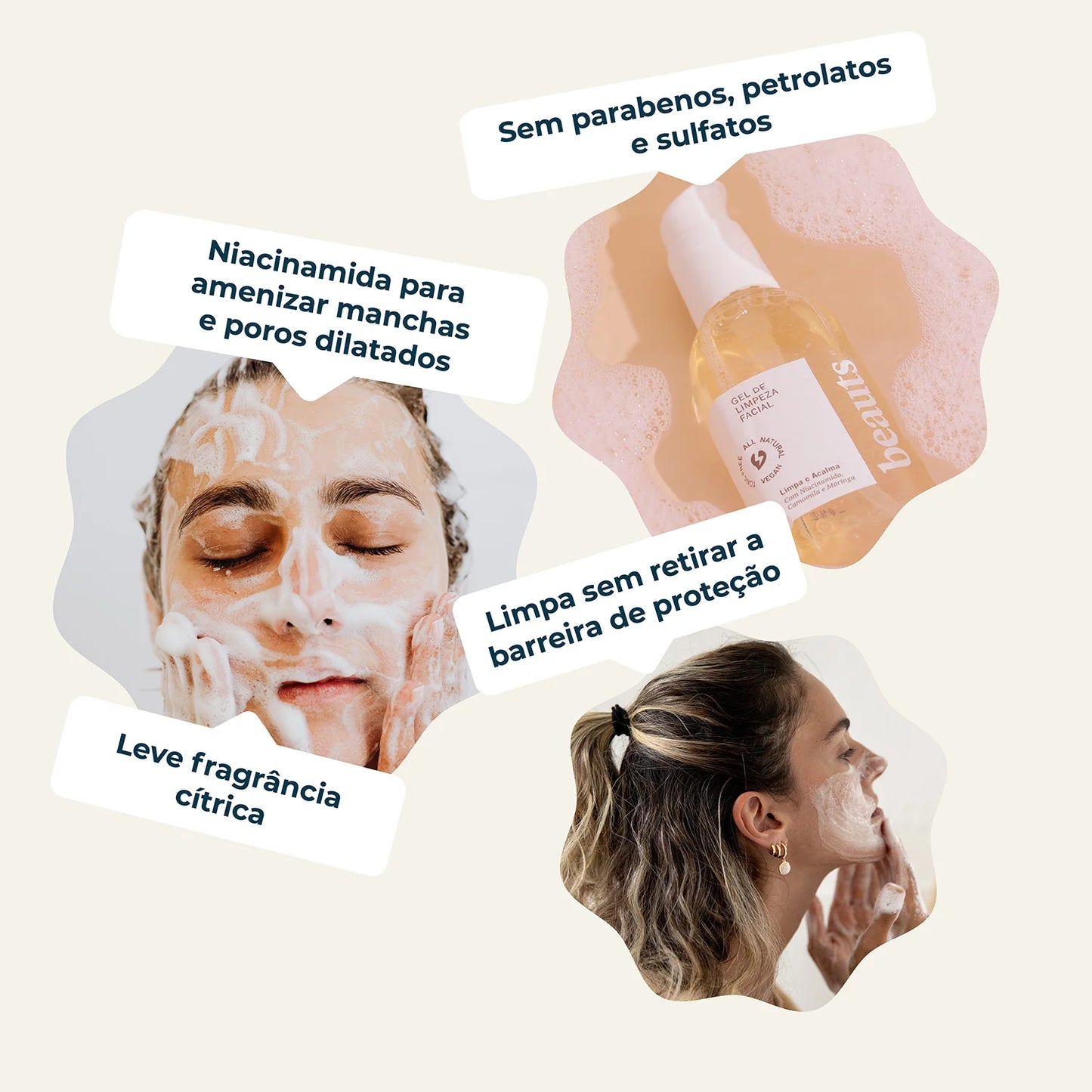 Gel de Limpeza Facial - Beauts - ameniza manchas na pele, e poros dilatados