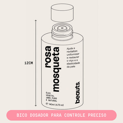 Óleo de rosa mosqueta puro 140 ml Beauts: dimensões da embalagem