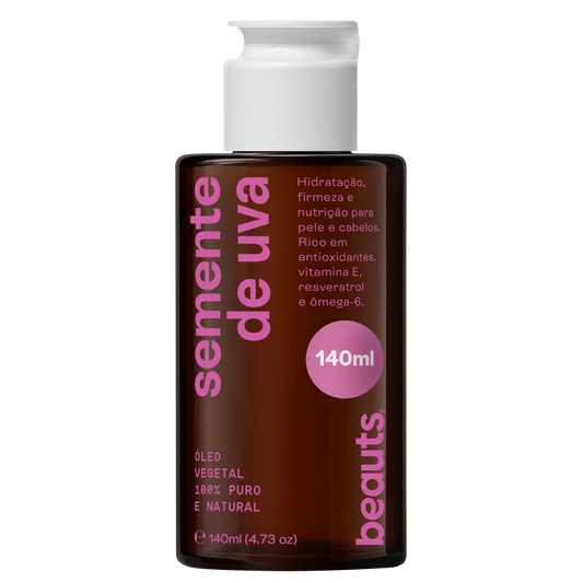 Frasco do Óleo de Semente de Uva Beauts com 140 ml, vidro âmbar e pump branco
