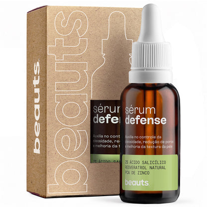 Sérum de ácido salicílico 2% Defense Beauts: frasco com embalagem e textura