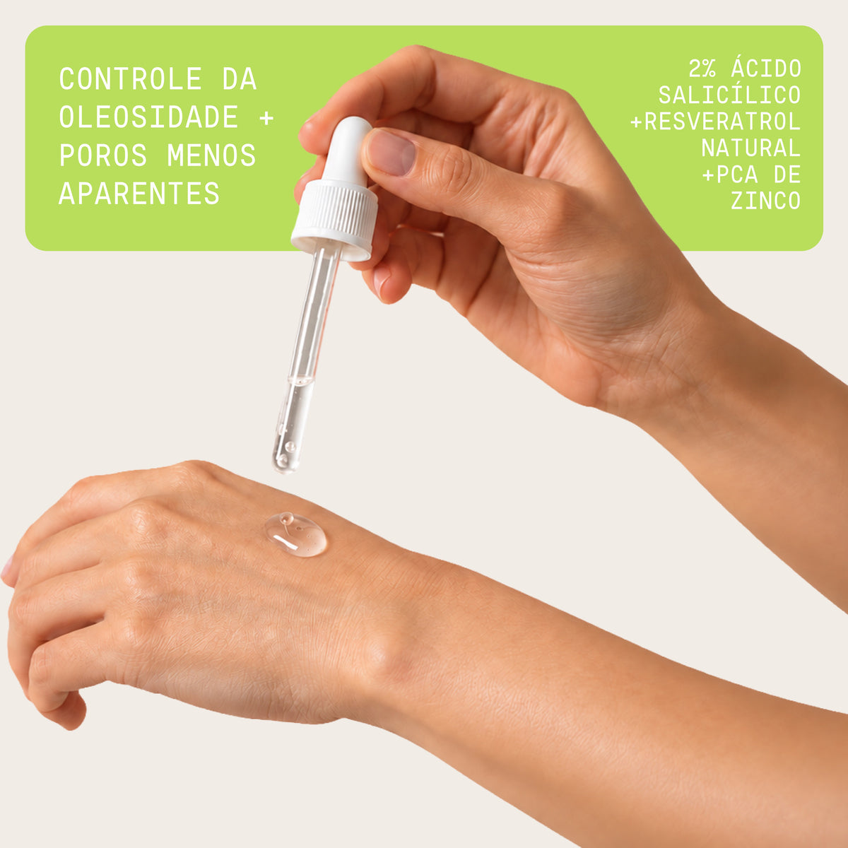 Sérum de ácido salicílico 2% Defense Beauts: textura gel na pele