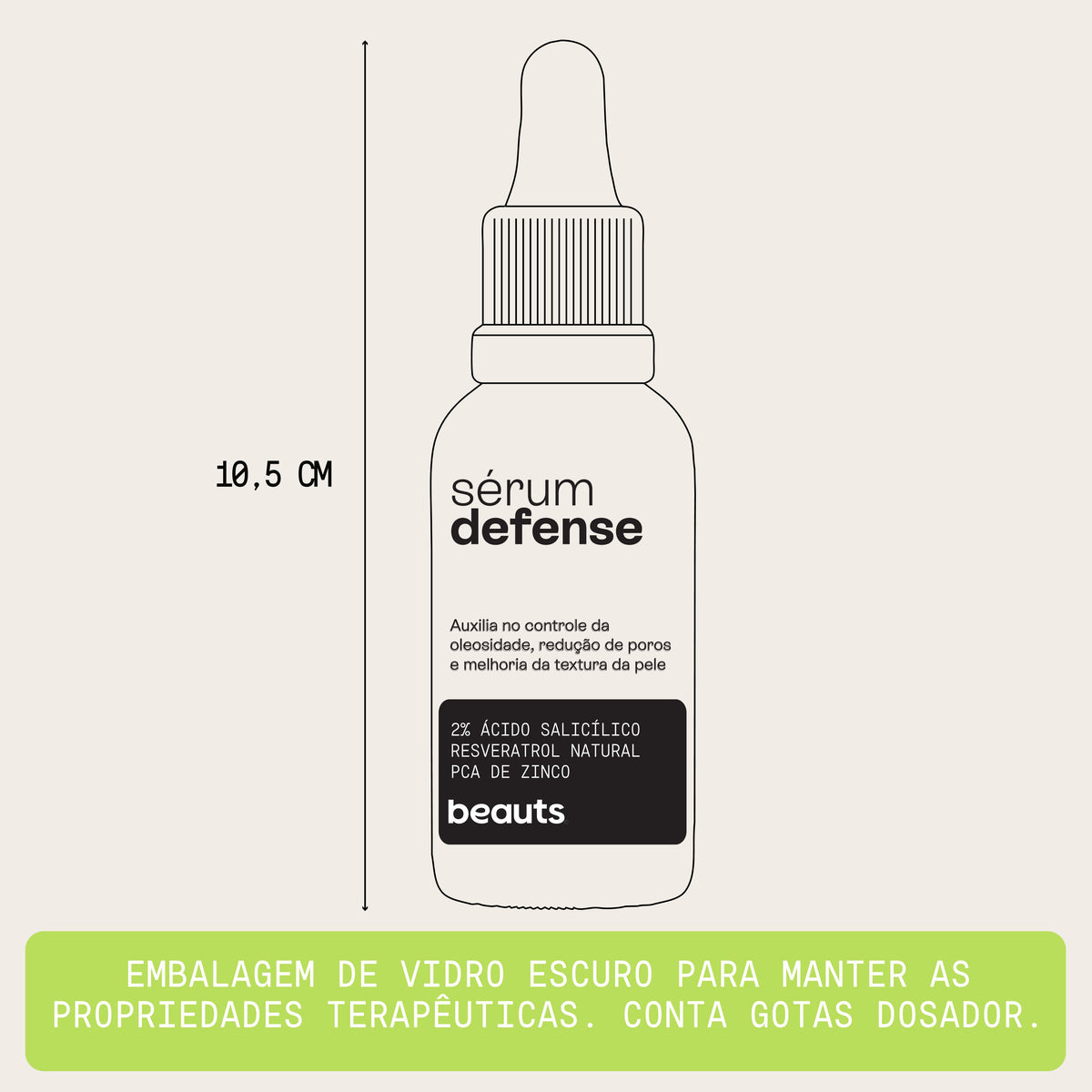 Sérum de ácido salicílico 2% Defense Beauts: dimensões da embalagem